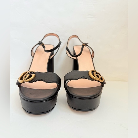 Gucci Black Leather Marmont GG Platform High Heel sandals EU 40.5 - Picture 4 of 12